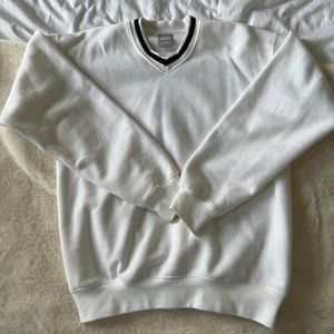Aritzia TNA Cozy Boyfriend Fleece White V Neck Sweater